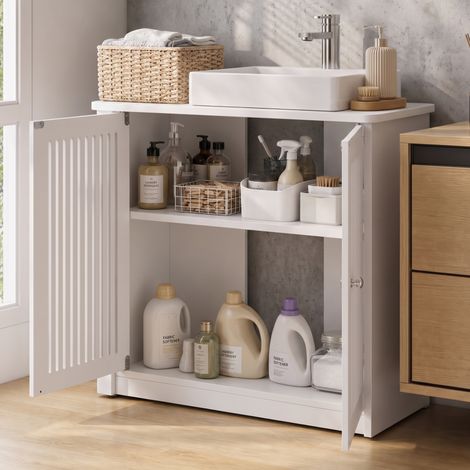 Waschbeckenunterschrank 60x30x60 cm MDF weiß, Badschrank mit Stauraum – MEUBLIV (1/5)