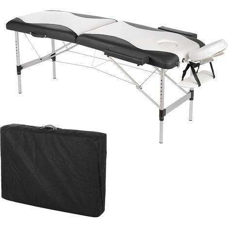 Tumbona de masaje mesa de masaje banco de masaje 12,5KG Aluminio blanco negro banco cosmético camilla de belleza 2 zonas plegable portable (1/5)