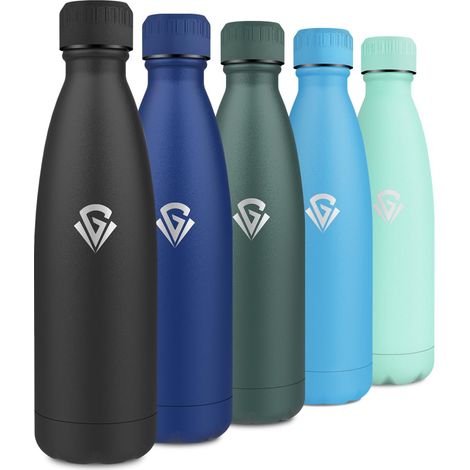 Bouteille Isotherme 500ml, Gourde Inox Double Paroi, Gourde Sport Réutilisable sans BPA, Bouteille Métal Étanche pour Sport, Bureau, École, Yoga, Camping, Randonnée, Enfant, Adulte, Femme, Homme (1/5)
