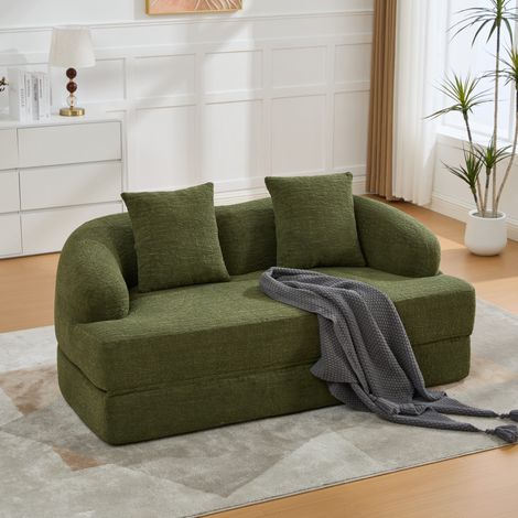 Divano letto a 2 posti in ciniglia verde, con 2 cuscini, pieghevole, 157 x 84 x 65 cm DESVIAE (1/5)
