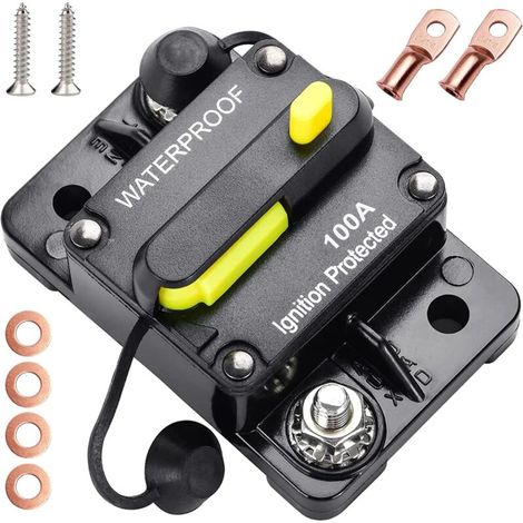 Disyuntor para automóvil de 12V-48V CC con reinicio manual, disyuntor de alimentación de batería conmutable, disyuntor de reinicio, portafusibles impermeable para automóvil (100A)