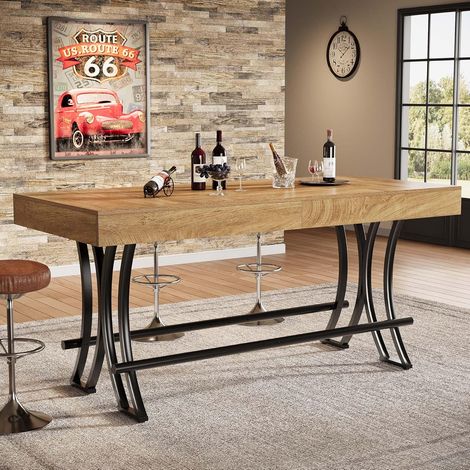 Tribesigns 160 cm hoher Bartisch mit Metall-Fußstütze, rechteckiger Thekenhöhe, Küchen-Esstisch, industrielle Bar-Einheit für Unterhaltung, freistehend, rustikales Braun (1/5)
