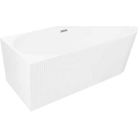 Mexen Silo vasca da bagno freestanding angolare sinistra rigata 150 x 75 cm, bianca, troppopieno cromato - 52891507500L-01 (1/5)