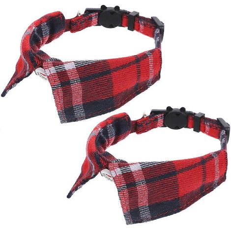 Collar para gato con cascabel, estampado a cuadros, hebilla de seguridad ajustable, juego de 10 piezas. (1/5)