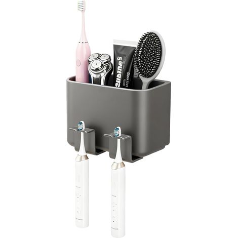 Wall Mounted Toothbrush Holder, Suction Cup Toothbrush Holder with Drainage Hole, Electric Toothbrush Holder for Bathroom, Gunmetal Grey (1/5)