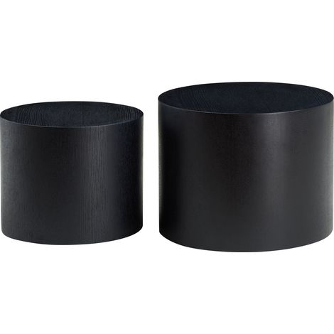 Lot de 2 tables basses gigognes rondes noires gain de place, plateau MDF résistant et format compact pour salon moderne, CHICFURN (1/5)