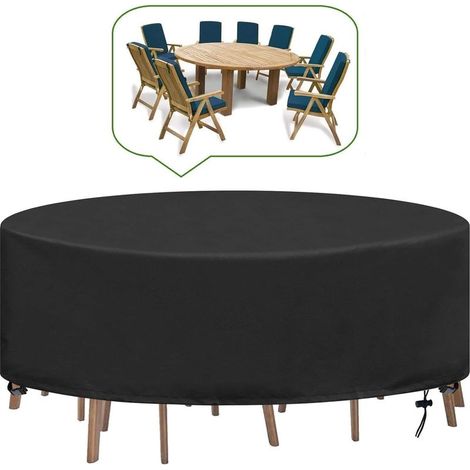 Housse Table de Jardin Ronde Bache Salon Jardin Exterieur Imperméable Anti-UV Oxford Robuste Bache Table et Chaise de Jardin Ø230X100CM (1/5)