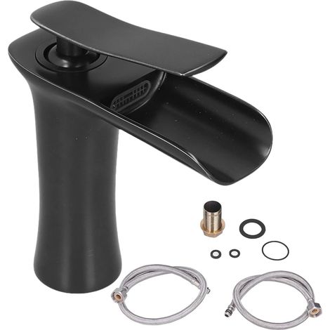 Robinet D'évier G1/2, Robinet d'eau Cascade en Cuivre, Lavabo De Salle De Bains Noir, Robinet Chaud Et Froid pour Toilettes De Cuisine (1/5)