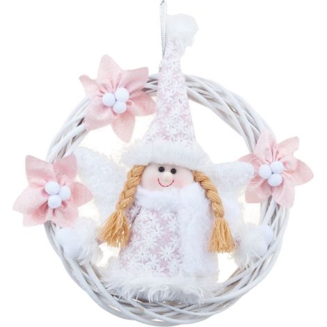 Guirlande Ange Blanche - Anneau en Rotin - Décoration de Porte de Noël - Pendentif pour Arbre de Noël - 1 Pièce (1/5)