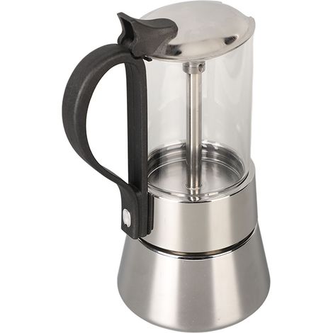 Cafetière italienne classique Moka Cafetière à poser sur la cuisinière, avec couvercle en verre cristal et acier inoxydable, pour 4 tasses (1/5)