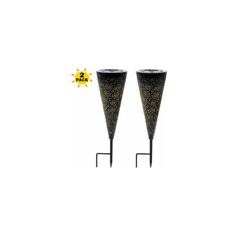 EASYCOMFORT Lampes Solaires de Jardin en Métal - Décoration de Jardin avec LED Blanc Chaud - Lot de 2 (1/5)