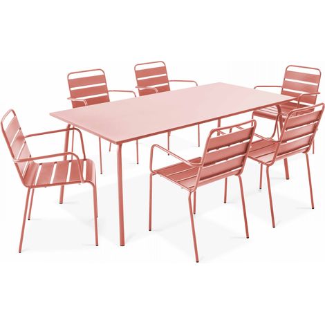 Ensemble table de jardin et 6 fauteuils en métal argile - Palavas (1/5)