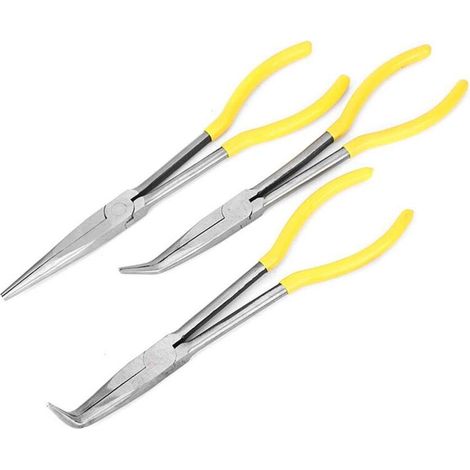 3-piece carbon steel needle nose pliers, extra long pliers with straight, angled tip for electricians, craft tool set (1/5)