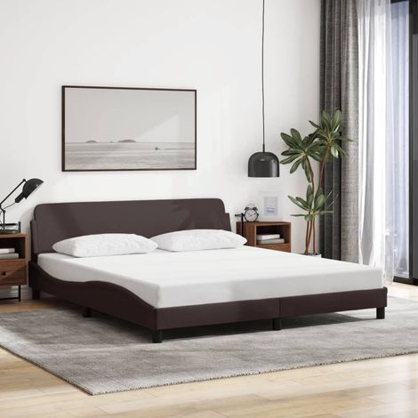 Estructura de cama Dover de tela marrón oscuro 180x200 cm (1/5)