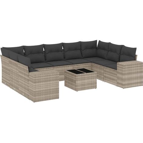 vidaXL Set Divano Giardino 10 pz con Cuscini Grigio Chiaro Polyrattan (1/5)