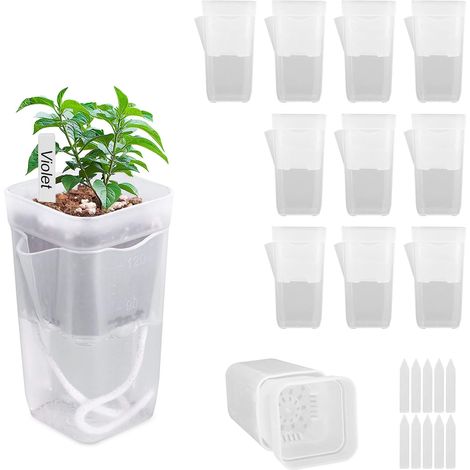 10 mini vasi autosigillanti da 5 cm con etichette e stoppino, vasi in plastica trasparente con fori di drenaggio e indicatore del livello dell'acqua per piante da interno, propagazione di bulbi di Alo (1/5)