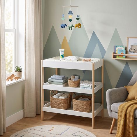 Wickeltisch Oupilu mit 2 Ablagen 91x82x53 cm Weiß [en.casa] (1/5)