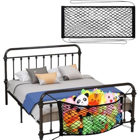 Filet de Rangement Peluche à Suspendre, Côté lit, Sac en Maille Elastique pour Jouets et Doudous, Organisateur Enfant, Noir (1/4)