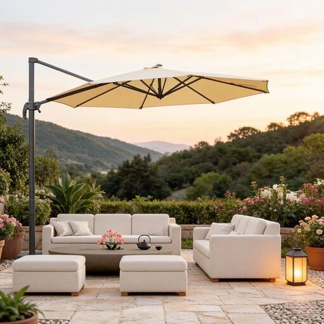 Parasol déporté inclinable 295 cm rotatif beige HAVRYA (1/5)
