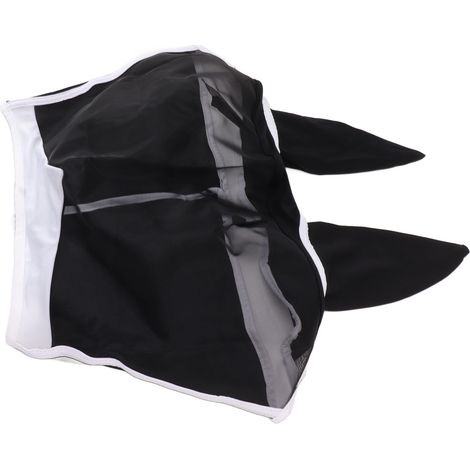 Masque anti-mouches pour chevaux, en maille respirante, élastique, protection UV, avec oreilles intégrées, noir, taille L (45 x 54 cm / 17,7 x 21,3 pouces). (1/5)