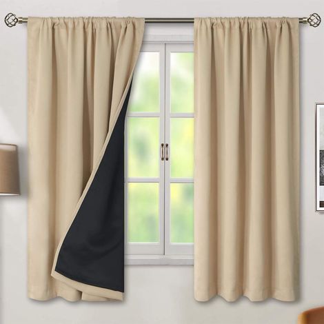Rideau Isolant Thermique - Blocage Lumière Totale - Réduction Bruit - Pour Chambre Cuisine - Couleur Unie Beige - 1 Pièce