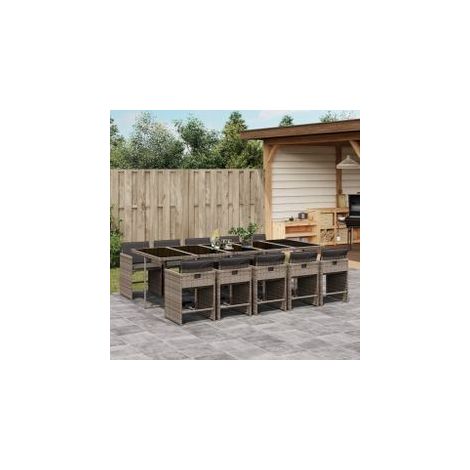 Ensemble à manger de jardin 11pcs avec coussins gris poly rotin (1/5)