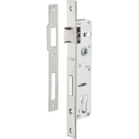 Boitier de serrure encastrable à cylindre pour menuiserie métallique, axe 25mm, bouts carrés, zingué- (1/2)