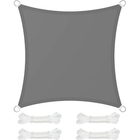 Vela ombreggiante a colonna d'acqua impermeabile 3 x 3 m, 665 mm, in poliestere antistrappo, protezione UV 93%, per patio, giardino, balcone, con corda quadrata da 2 m. (1/4)