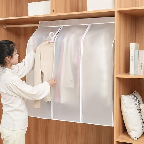 Grande housse de rangement pour vêtements (L 100x50x90cm), protection anti-poussière transparente, double zip, blanche, idéale pour costumes, vestes, manteaux et robes. (1/5)