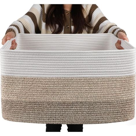 Panier de rangement tissé rectangulaire en corde de coton, panier à linge pour vêtements sales, 554330cm, trois pièces marron (1/5)