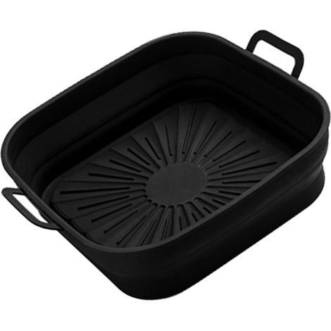 Lot de 2 tapis de cuisson carrés en silicone pour friteuse, 20 cm, inodores, épais et pliables, noirs. (1/5)