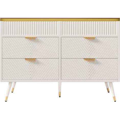 ELVMI Kommode mit 6 Schubladen und Herausnehmbaren Trennwänden, aus Glas und Spanplatte, 120 x 40 x 76 cm, Weiß (1/5)