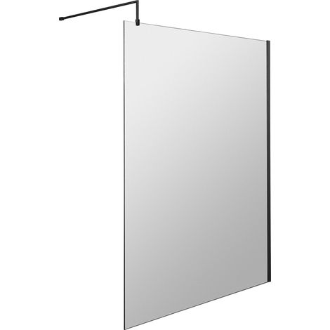 Balterley Drakelow 8mm Toughened Safety Glass Wetroom Screen and Support Bar: 1400mm x 1850mm, Black