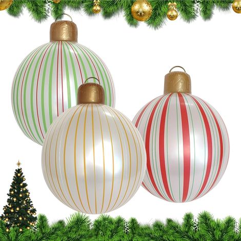 Boule de Noël Géante et Décorative Décoration Gonflable à Rayures Ornements de Noël Gonflables Pour les Fêtes en Intérieur et Extérieur, à la Maison, au Jardin, sur le Gazon, dans la Cour, (1/5)
