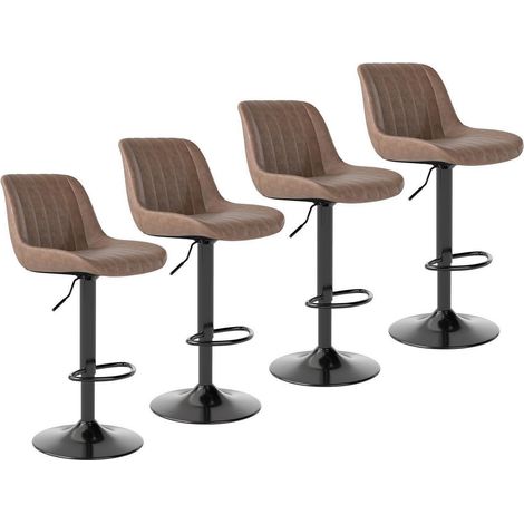 Barhocker 4er Set, drehbar, höhenverstellbar, PU-Leder, Braun (1/5)