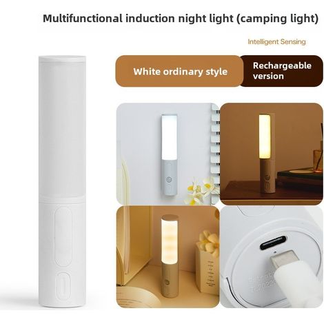 Luz nocturna con sensor de movimiento, lámpara de camping de pared para pasillos, tres colores, brillo regulable (luz blanca recargable). (1/5)
