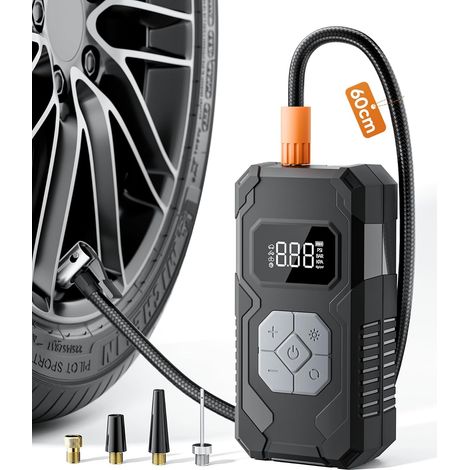 Autoreifenfüller, kabelloser tragbarer Luftkompressor, 150 PSI (10,3 bar), elektrische Fahrradpumpe, automatische Abschaltung, LED-Anzeige, mit 60 cm Schlauch, Grau