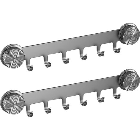 2 Pièces Crochet Ventouse, Réutilisable Porte Serviette Ventouse avec 6 Arochets, Sans Percage Patères Murales, d'Aspiration Salle de Bain, Crochets Fort Multifonction pour Mur Lisse (Gris) - (1/5)