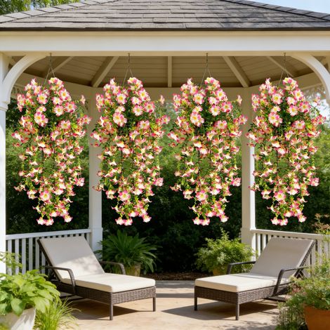 4 Pièces Fleurs Artificielles Extérieures Pétunias Résistants aux UV Plantes Retombantes Décoration Jardin Balcon Terrasse (Rose) (1/5)