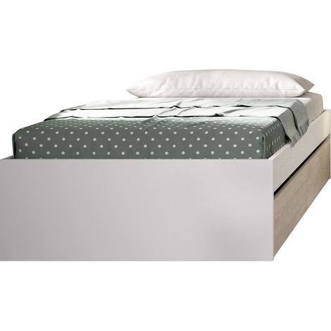 DEKIT LAGO - ARO DE CAMA DE 90X190 CON 2 CAJONES - BLANCO / NATURAL - 40,3 x 95,8 x 194,8 (1/4)