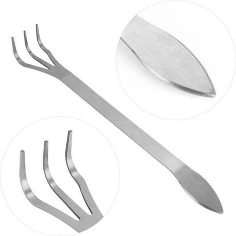 - Outil pour bonsaï, râteau à racines à trois dents en acier inoxydable, utilisé pour le jardinage des bonsaïs. (1/5)