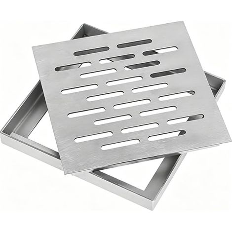 Bonde de sol en acier inoxydable avec cadre - Grille de drainage carrée (argent-2) (1/5)