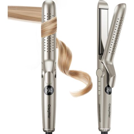 2-in-1 Cold Air Straightener and Ionic Curler, Champagne Gold  9 Temperatures (230°F-446°F), For Curly/Smooth Hair, Home (1/5)