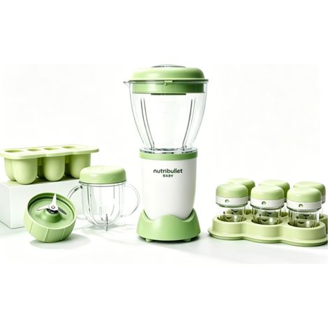 Babykostzubereiter (grün, europäischer Stecker) Multifunktionaler Baby-Mixer und -Zerkleinerer mit Aufbewahrungsbechern und (1/5)