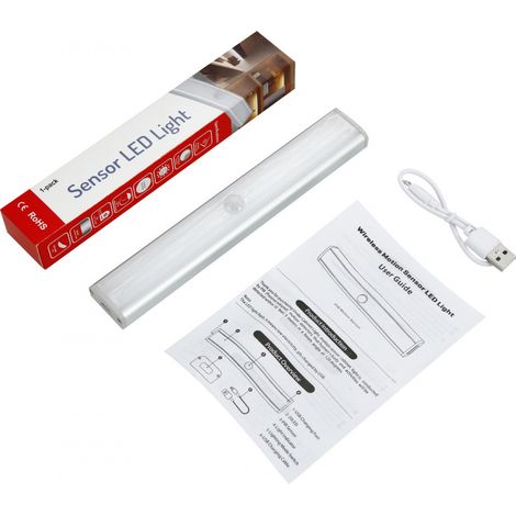 Rechargeable 800 mAh 20 LED bi-color infrared light strip made of aluminum with motion detector L0406 for kitchen cabinets and as a night light.