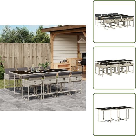The Living Store Ensemble à manger de jardin et coussins 9 pcs gris clair rotin - Salon De Jardin - Meuble De Jardin - Set De Jardin - Table De Jardin - Chaises De Jardin (1/5)