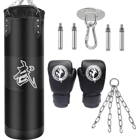 Sac de Frappe Boxe Suspension Kit - Adulte Lourd MMA Punching Muay Thai Arts Martiaux Kickboxing (Non Rempli) Boxe Chaine Punching Bag Sac de Frappe Durable (1/5)