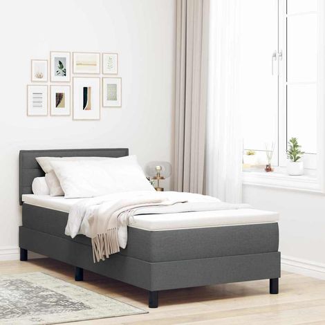 Boxspringbett mit Matratze mit LED Dunkelgrau 90 x 190 cm Stoff