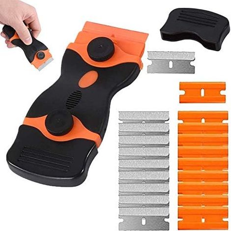 Scraper, Double Edge Scraper, Ceramic Hob Scraper with 10pcs Extra Metal Blades and 10pcs Plastic Blades, for Removing Labels, Glue (1PCS) (1/5)