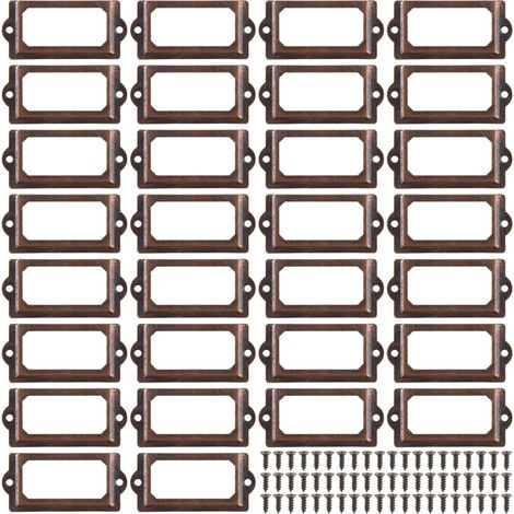Porte-étiquettes en Métal, 30 Pièces Cadre Étiquette avec Vis, Bronze Rouge Porte Poignée Cadre pour Meubles, Tiroirs, Armoires, Bibliothèque (70 x 33 mm) (1/5)